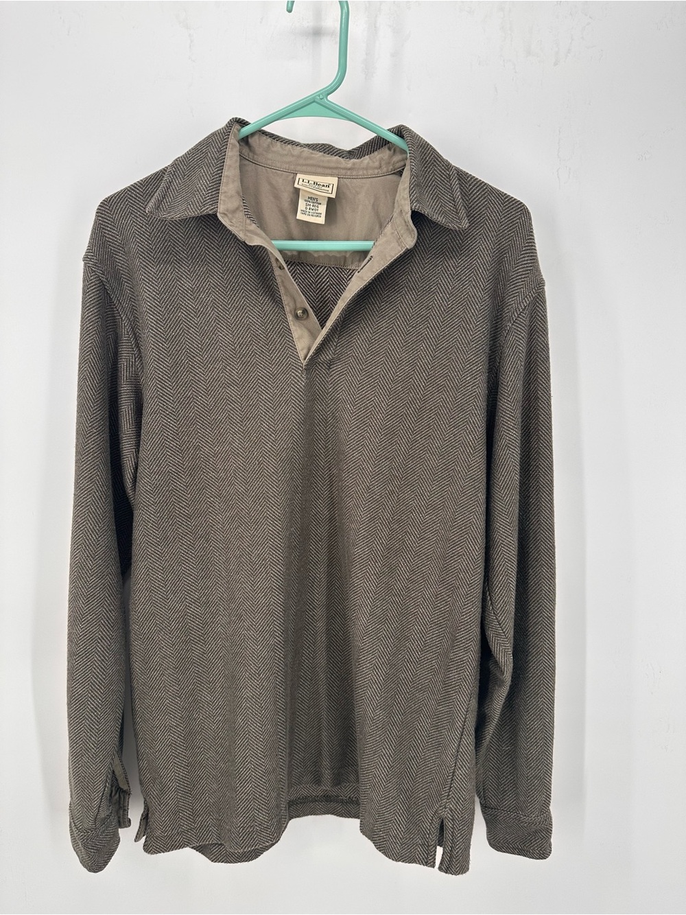 Vintage LL Bean Small Herringbone Long Sleeve Rugby Polo Shirt Academia Core